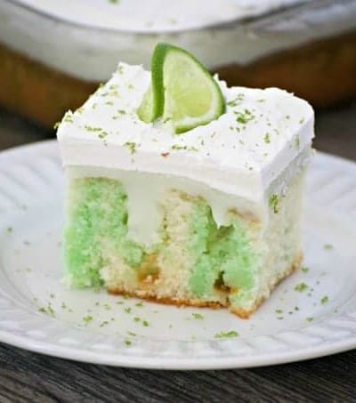 Key Lime Creme Poke Cake is THE perfect desert to top off your Cinco de Mayo party. It's SO easy to put together and is full of flavor. Lime lovers rejoice!