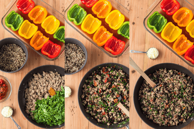 Process photos for Quinoa, Black Bean and Turkey Stuffed Peppers