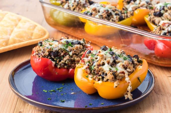 Quinoa, Black Bean and Turkey Stuffed Peppers