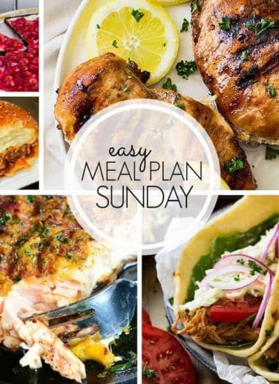 With Easy Meal Plan Sunday Week 105 - six dinners, two desserts, a breakfast and a healthy menu option will help get the week's meal planning done quickly!