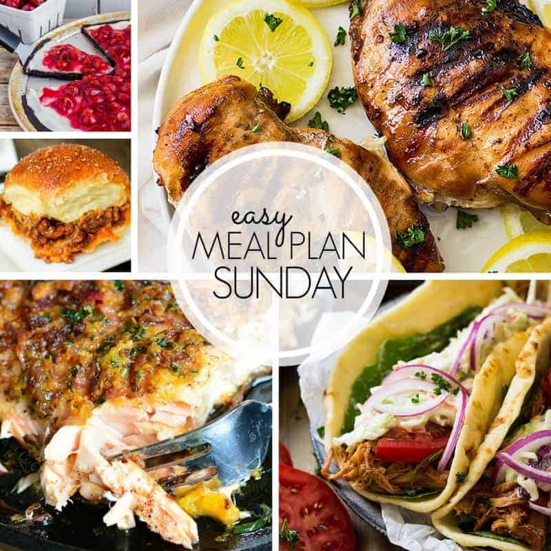 With Easy Meal Plan Sunday Week 105 - six dinners, two desserts, a breakfast and a healthy menu option will help get the week's meal planning done quickly!