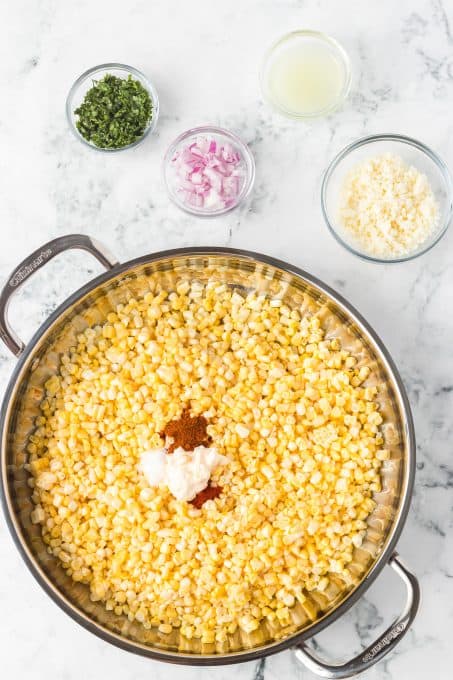 Process shot for Skillet Mexican Street Corn