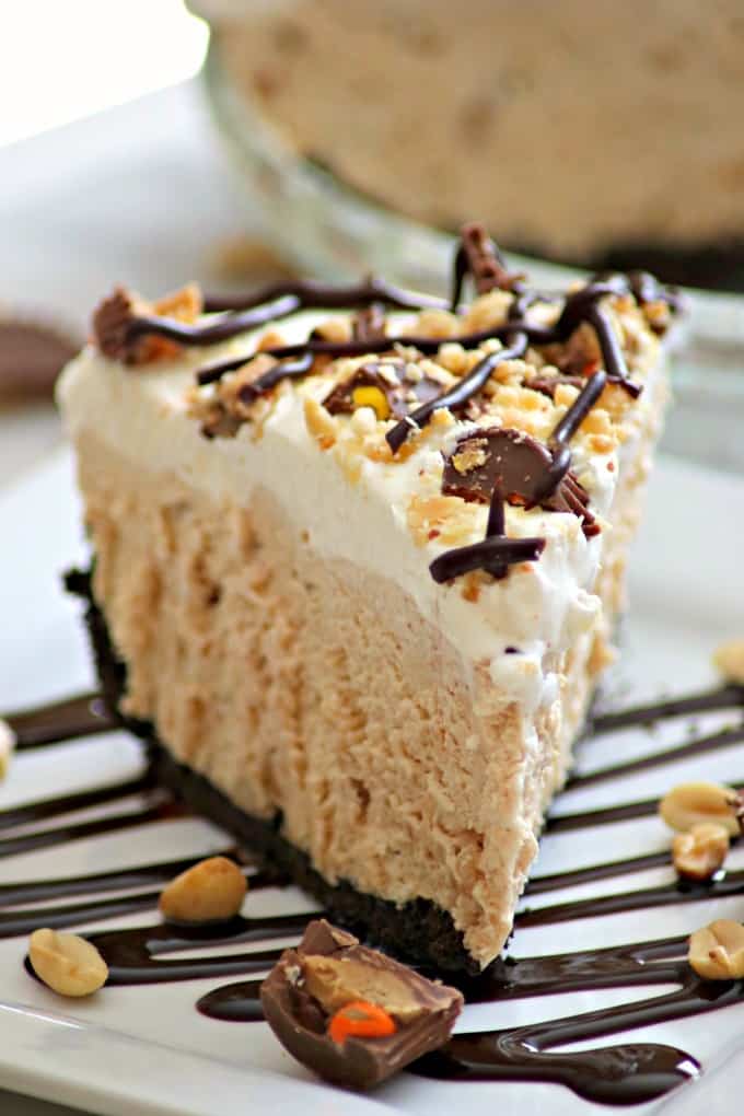 This No-Bake Peanut Butter Pie with an Oreo crust, peanut butter filling, and fresh whipped cream make it THE perfect choice for game night or any night!