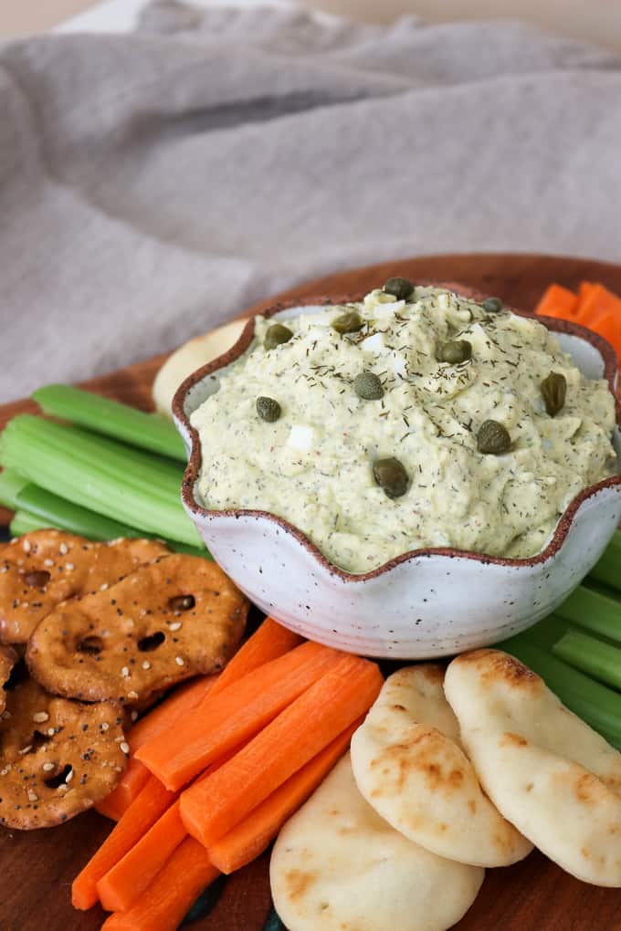 Combine your love of dill pickles and egg salad into this tasty Dill Pickle Egg Salad Dip. Serve with an assortment of veggies, crackers, chips and breads, this appetizer will be perfect for your next party. Made with Great Day Farms Peeled and Ready-To-Eat Hard Boiled Eggs, convenience couldn't be any easier!