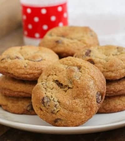 There's nothing quite like that feeling when you bite into Soft and Chewy Chocolate Chip Cookies. Two secret ingredients add flavor and texture, and whether they remind you of Grandma's kitchen or your favorite bakery, these cookies will immediately have you pouring a glass of milk to dunk them in.