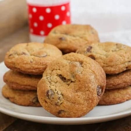 There's nothing quite like that feeling when you bite into Soft and Chewy Chocolate Chip Cookies. Two secret ingredients add flavor and texture, and whether they remind you of Grandma's kitchen or your favorite bakery, these cookies will immediately have you pouring a glass of milk to dunk them in.