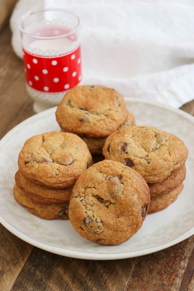There's nothing quite like that feeling when you bite into Soft and Chewy Chocolate Chip Cookies. Two secret ingredients add flavor and texture, and whether they remind you of Grandma's kitchen or your favorite bakery, these cookies will immediately have you pouring a glass of milk to dunk them in.