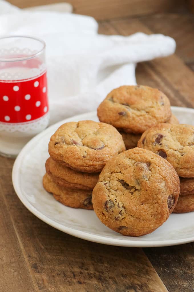 There's nothing quite like that feeling when you bite into Soft and Chewy Chocolate Chip Cookies. Two secret ingredients add flavor and texture, and whether they remind you of Grandma's kitchen or your favorite bakery, these cookies will immediately have you pouring a glass of milk to dunk them in.