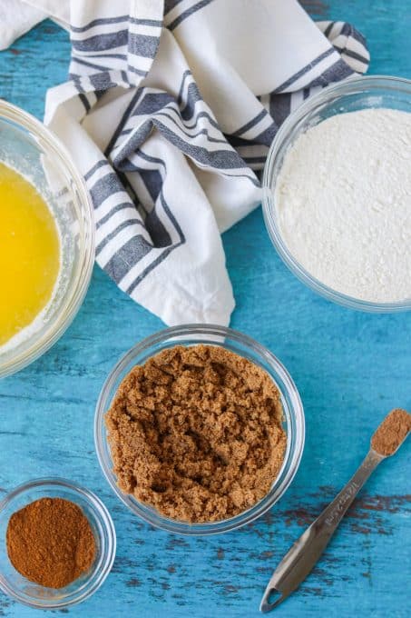 Ingredients for the cinnamon streusel layers of a coffee cake.