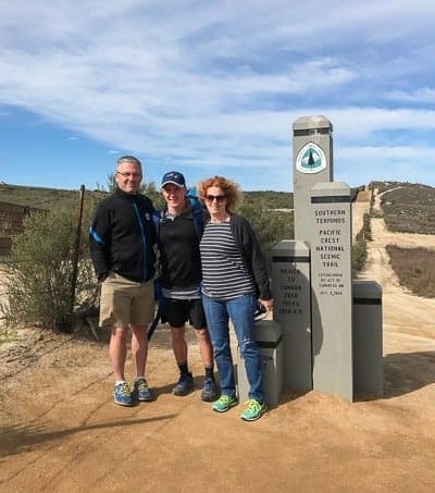Mom and Dad sending Cameron Feifer off at the beginning of his 2,650-mile hike of the Pacific Crest Trail in Campo, CA.