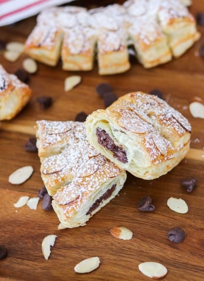 SO easy to make, these Chocolate Bear Claws with puff pastry, chocolate chips and almonds are a great breakfast treat!