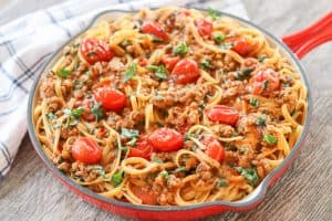 Linguine, tomatoes, sweet Italian sausage, basil, chicken stock and more make this One Pot Sausage Linguine easy to serve in less than 30 minutes.