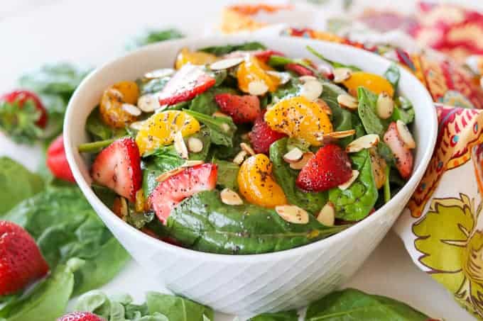 This Strawberry Spinach salad with its' sweet and sour poppy seed dressing will be a very requested recipe this summer.