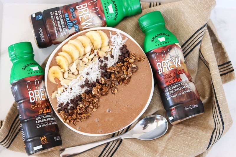 Start your mornings with Shamrock Farms Cold Brew Coffee & Milk and this Banana Mocha Smoothie Bowl.