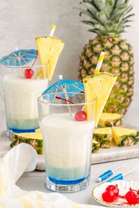 Pineapple, coconut, rum and Blue Curaçao make up this easy Caribbean drink.