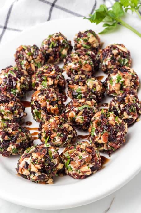 Goat cheese truffles with dried cranberries and pecans.