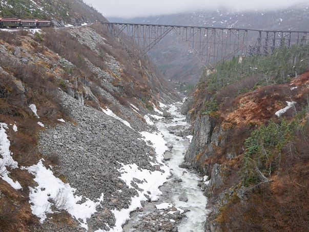 An old abandoned bridge along the White Pass Scenic Railway.