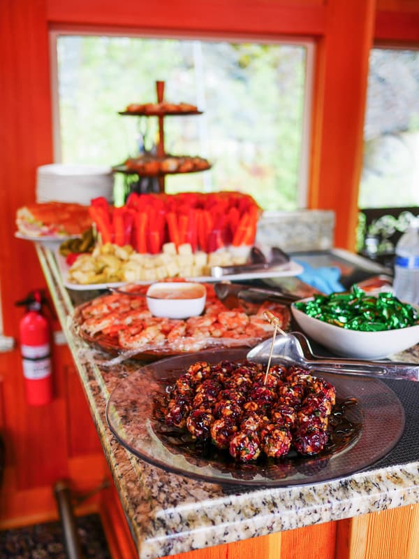 A catered lunch from the Red Onion in the Luxury Class train car. White Pass Scenic Railway in Skagway, Alaska.