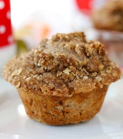 One Apple Streusel Muffin on a plate.