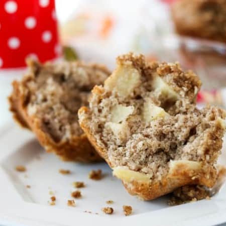 An open Apple Streusel Muffin.