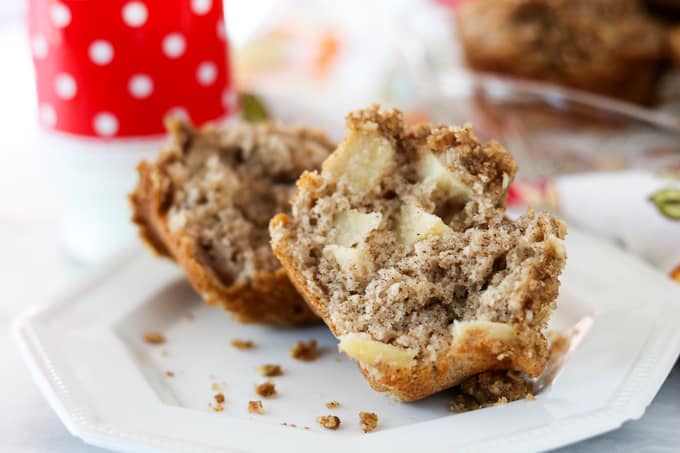 An open Apple Streusel Muffin.