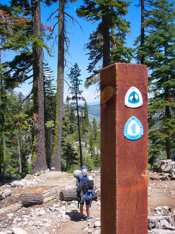 PCT trail marker at Echo Lake, South Lake Tahoe