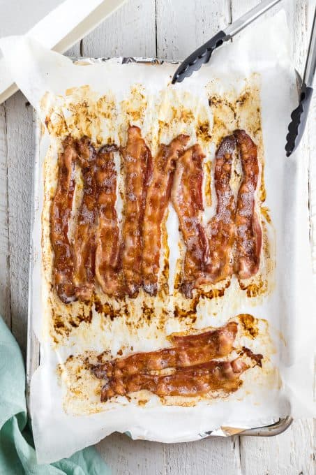 A tray of baked bacon