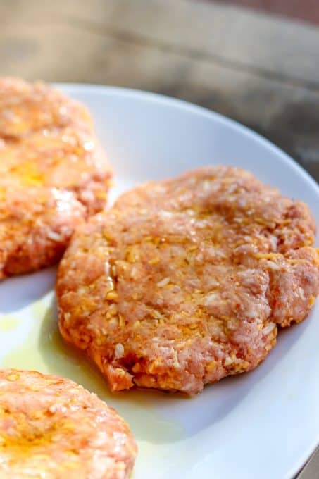 Cheesy Spiced Pork Burgers ready for the grill!