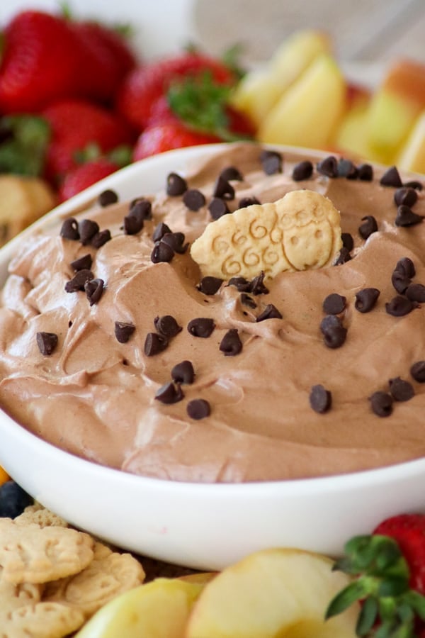 Chocolate Cheesecake Dip with Vanilla Animal Cookie.