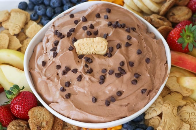 Top view of Chocolate Cheesecake Dip in bowl.