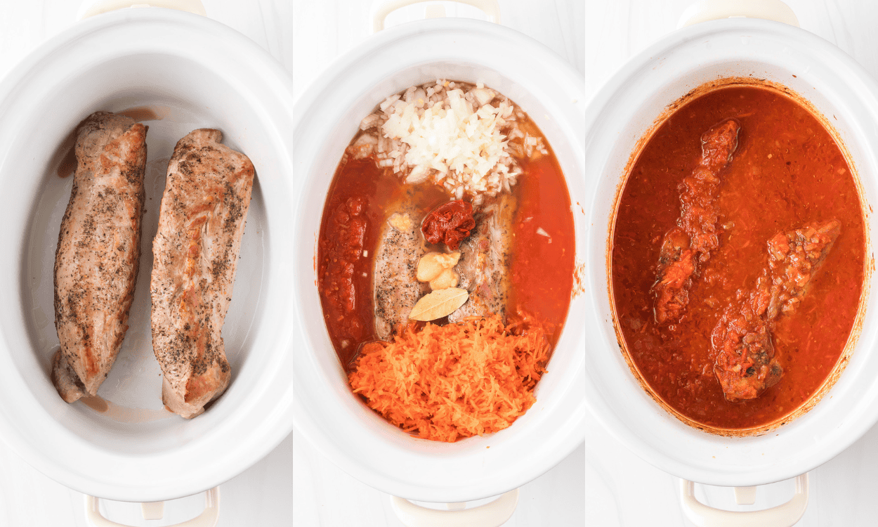 Steps to making a pork ragu in a crockpot.