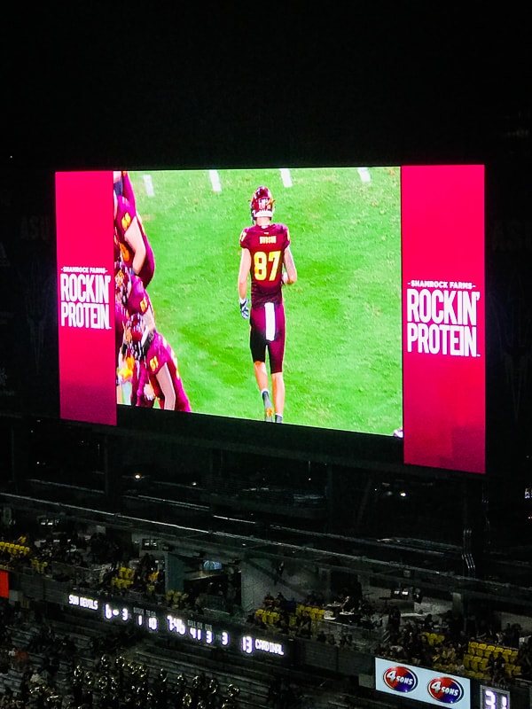 Shamrock Farms Rockin' Protein Ad on ASU Sun Devil Stadium jumbotron.