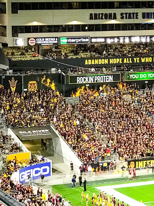 Shamrock Farms Rockin' Protein sign at ASU Sun Devil Stadium.