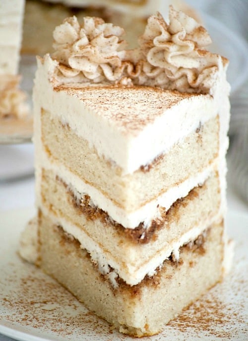 A slice of Cinnamon Roll Layer Cake