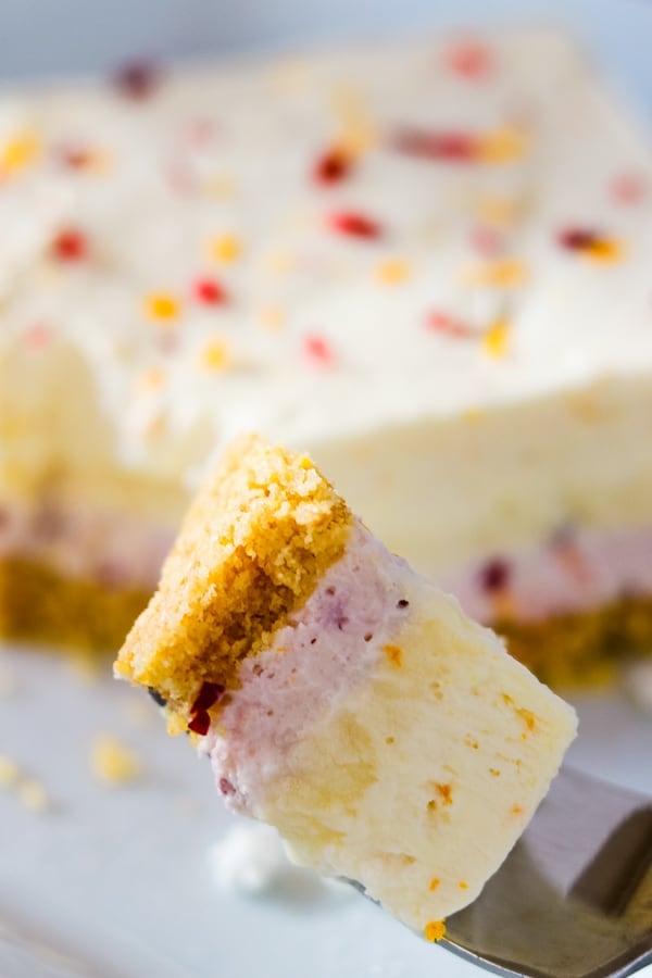 Bite close up of Cranberry Orange Dream Bars.