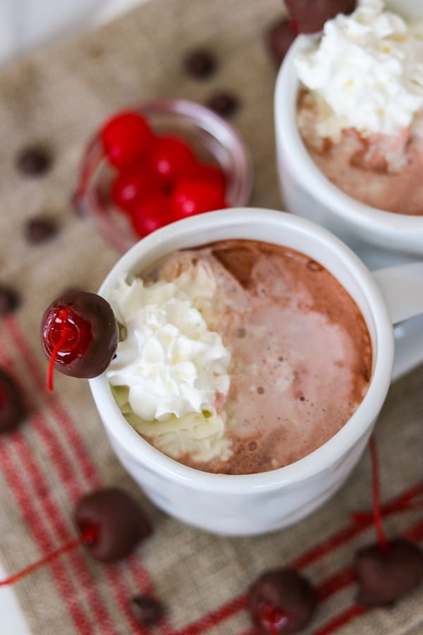 Top view of Chocolate Covered Cherry Hot Chocolate.