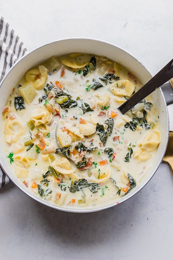 One Pot Bacon and Tortellini Zuppa Toscana.