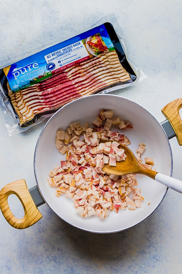 Pure Farmland Bacon cooking for One Pot Bacon and Tortellini Zuppa Toscana.