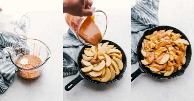 Apples with bacon caramel for Bacon Caramel Apple Crisp.