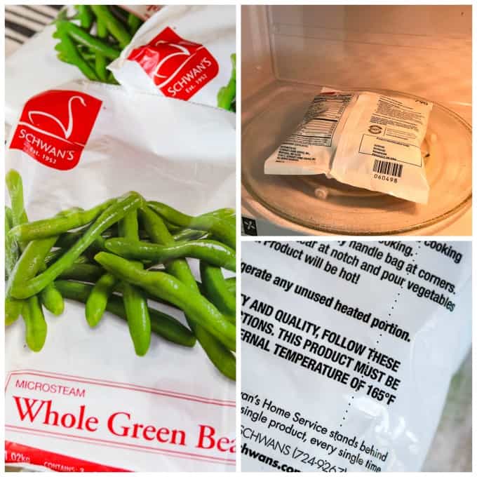 Schwan's MicroSteam Whole Green Beans prepped.