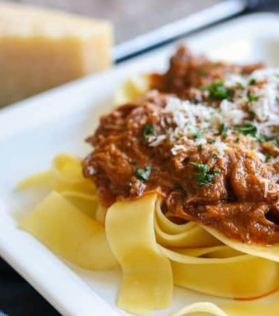 Braised Short Ribs over Pappardelle with Parmesan.