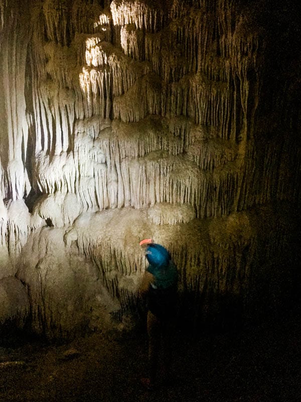 A "frozen waterfall" in the Crystal Caves in Belize.