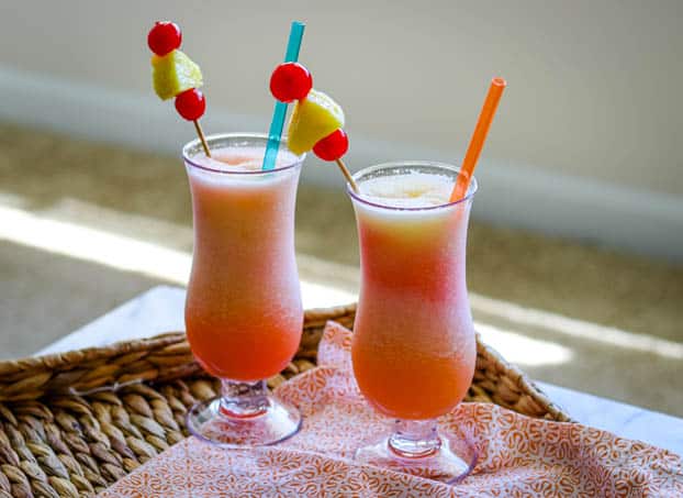 Frozen Bahama Mama on a wicker tray.