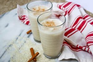 Front shot of Horchata, a Mexican rice drink recipe.