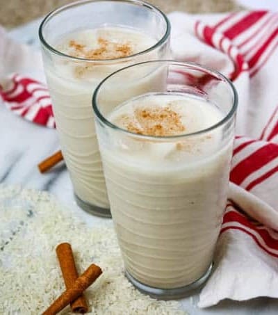 Front shot of Horchata, a Mexican rice drink recipe.