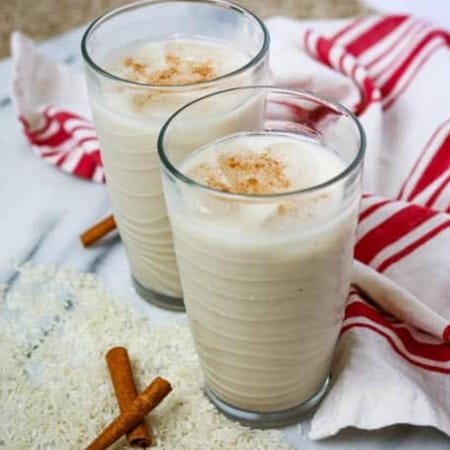 Front shot of Horchata, a Mexican rice drink recipe.