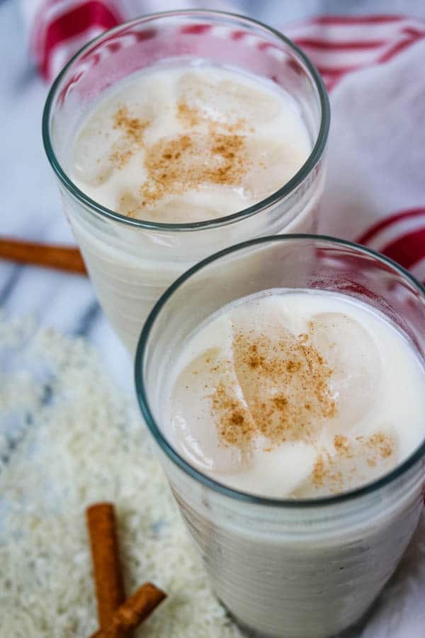 Two glasses of Horchata, a Mexican rice drink recipe.