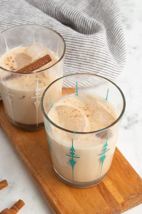 Rice, milk and cinnamon on ice.