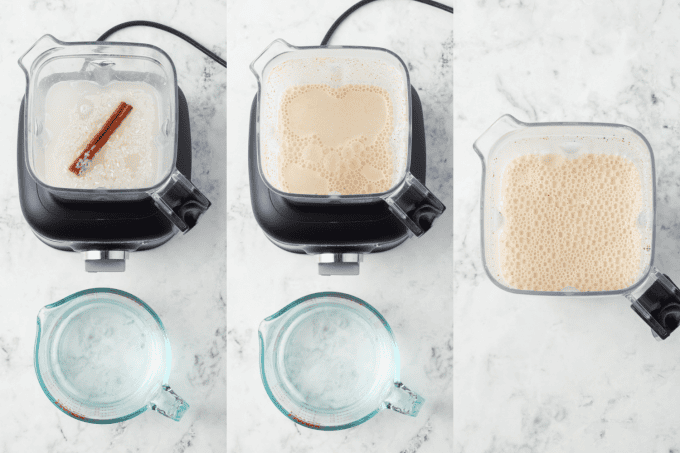First process photos for a Horchata - A Mexican rice and cinnamon drink.