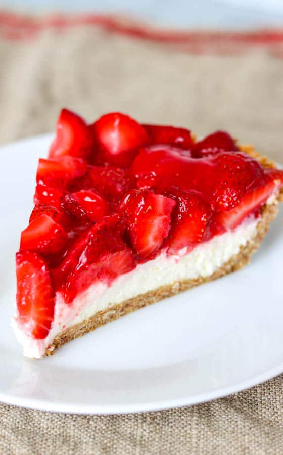 Strawberry Pretzel Pie - a pretzel crust, a cheesecake filling topped with a fresh strawberry jello layer.